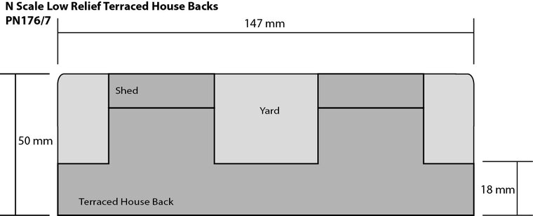 Bouwpakket N: half relief rijtjeshuizen rode baksteen achterzijde - Metcalfe - PN176