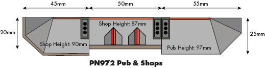 Bouwpakket N: Pub en winkels half relief - Metcalfe - PN972
