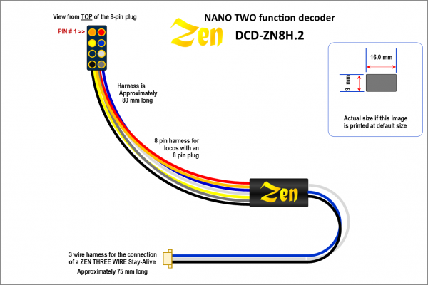 Zen Black decoder - nano - 8 pin bedraad - 2 functies - DCC concepts