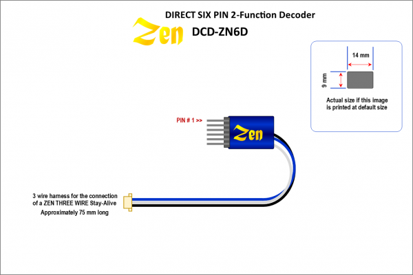 Zen Blue decoder - 6 pin direct - 2 functies - DCC concepts