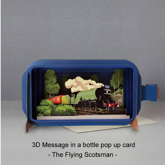 3D pop up wenskaart - message in a bottle - the flying scotsman