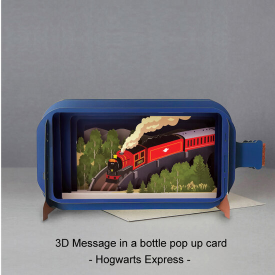 3D pop up wenskaart - message in a bottle - hogwarts express
